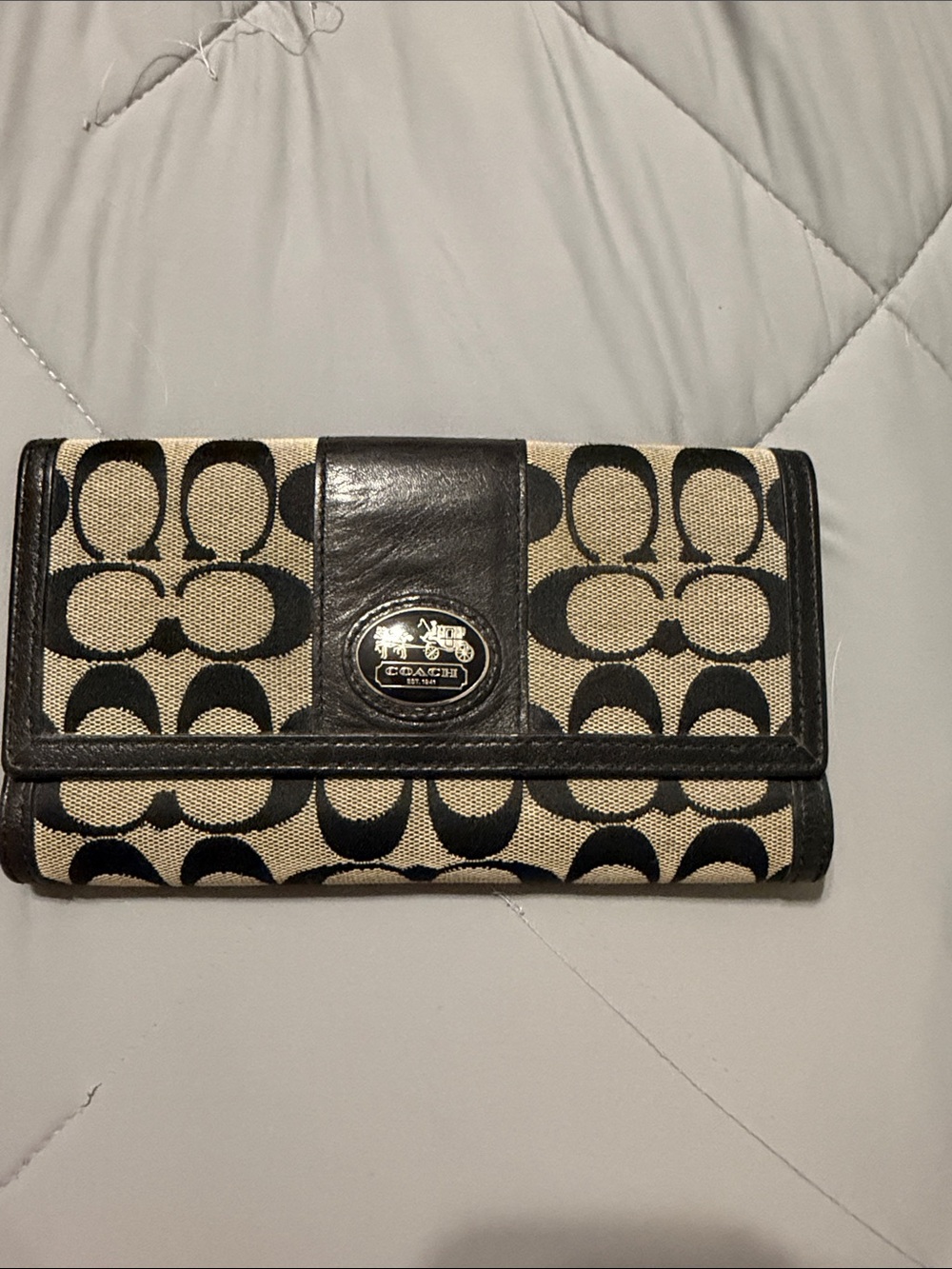 Coach Tan and Black Signature Continental Wallet